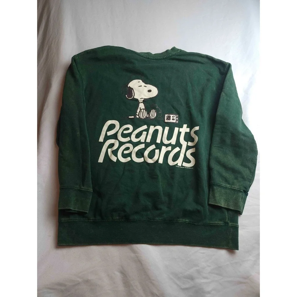 Old Navy Peanuts Records Good Vibes 1950 Sweatshirt Kids XL 14-16 Green Gorpcore